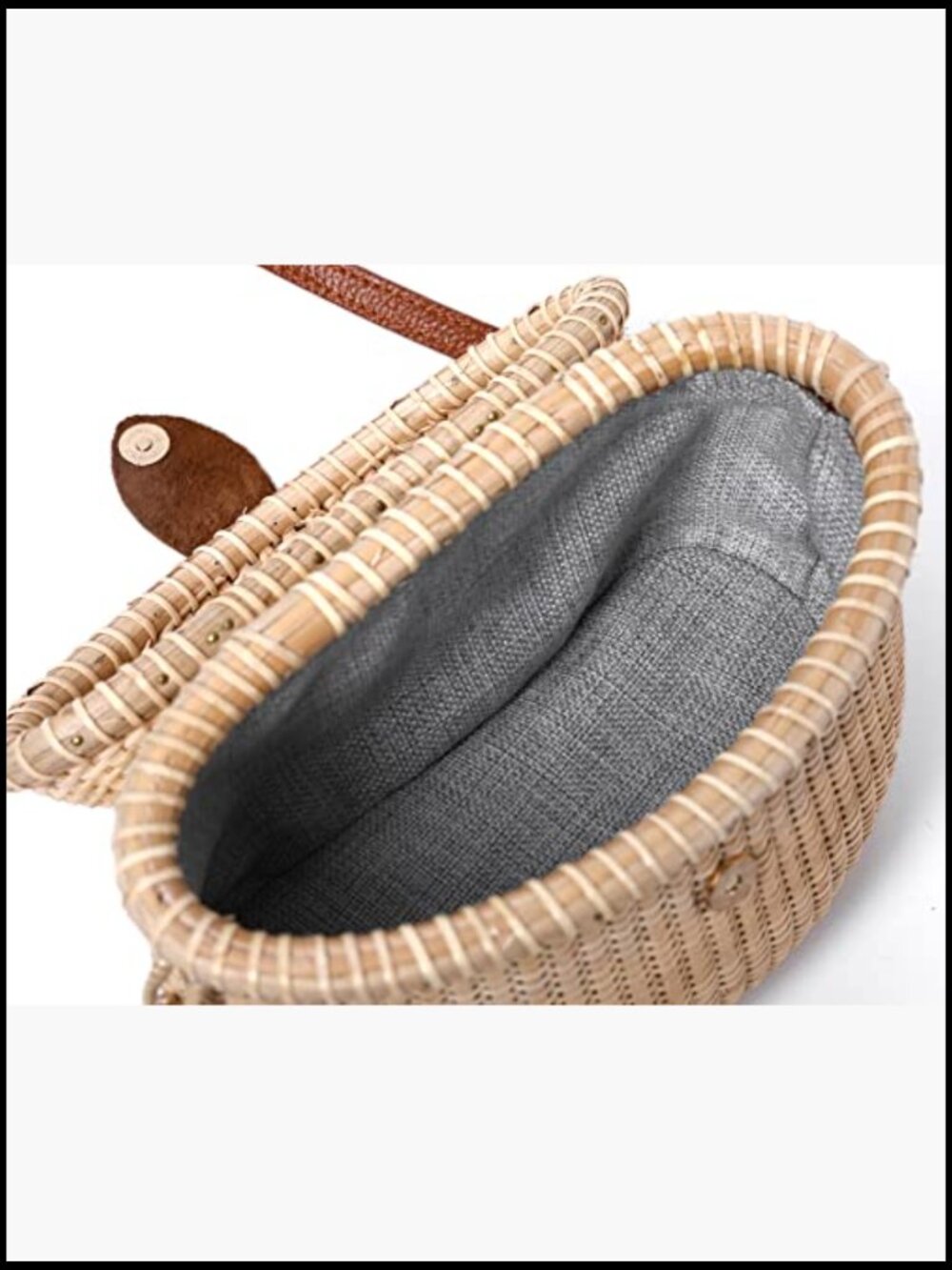 Handwoven Rattan Crossbody Bag Crescent Purse Shoulder Straw Basket Chic - Picture 6 of 7